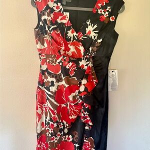 Donna Ricco Black and Red Floral Midi Dress